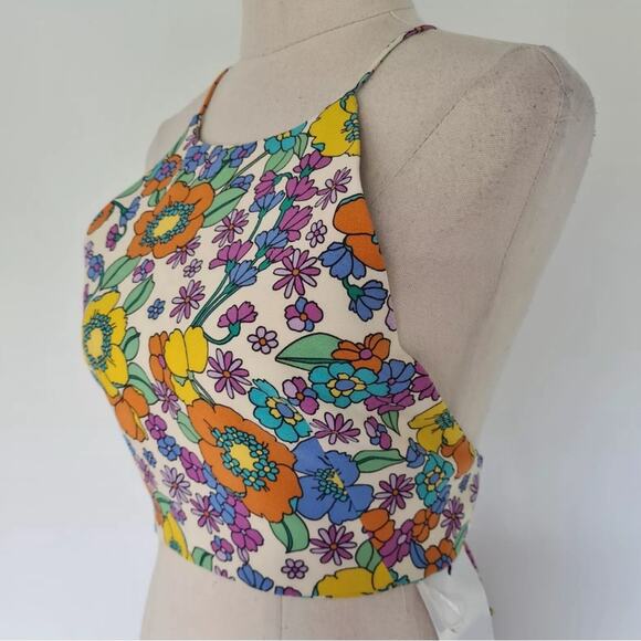 Zara Floral Retro Strappy Backless Crop Top - Size XS - Picture 8 of 10